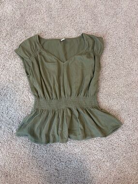 Old Navy Olive Green Peplum Smocked Waist Top